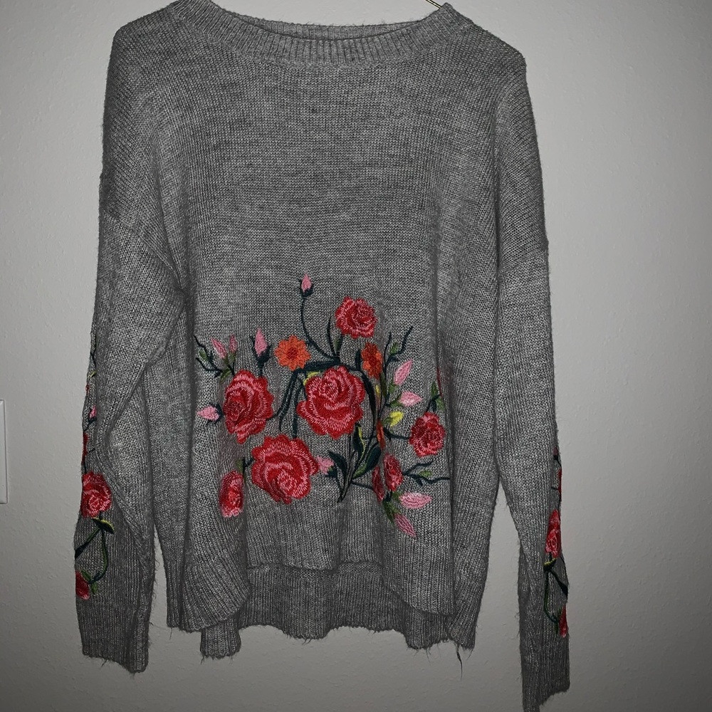 Gray floral sweater